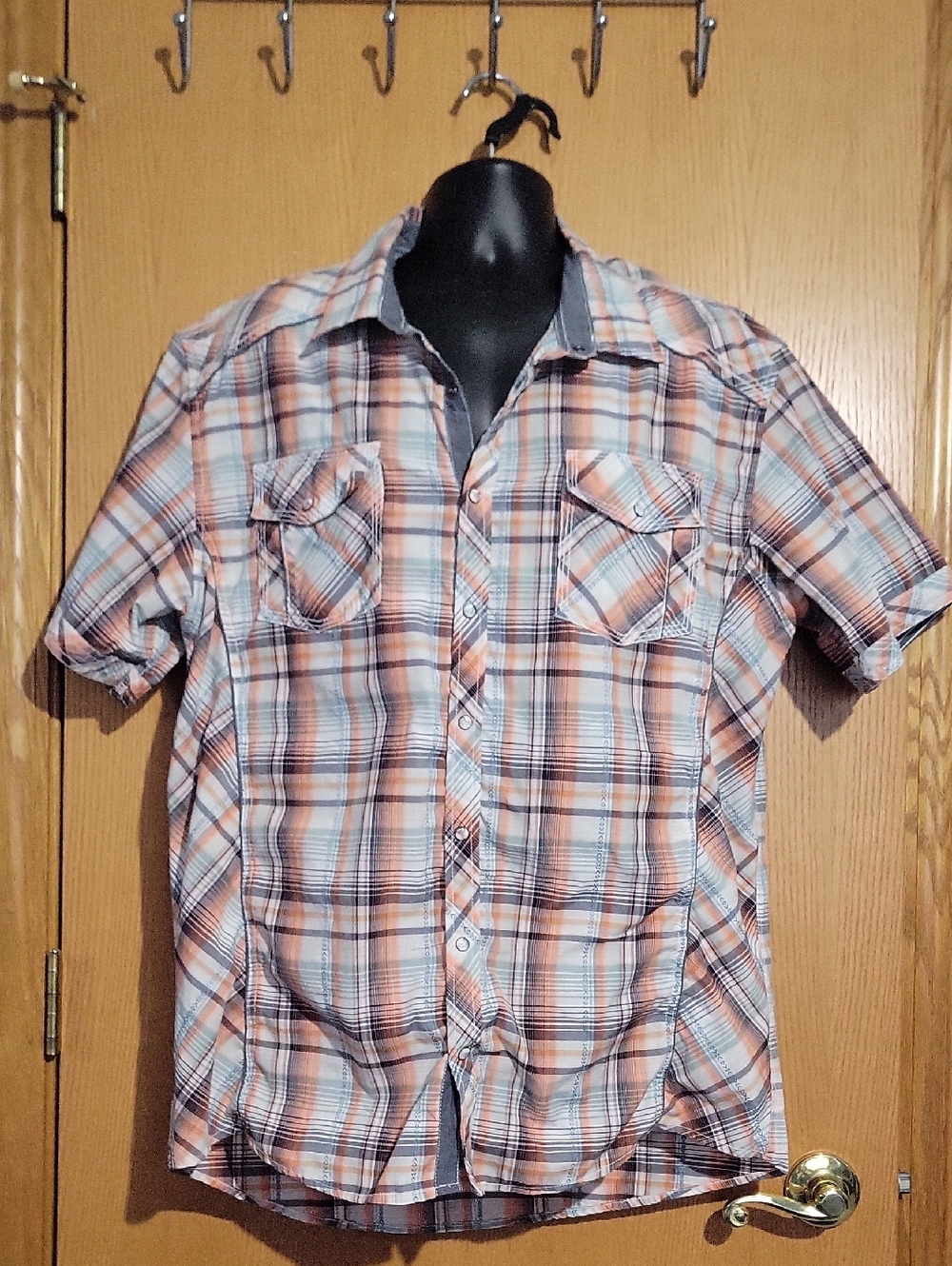 BKE Men's Short-Sleeve Plaid Button-Down Shirt - Blue & Orange